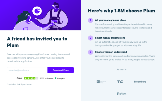 Earn 75 euro for inviting  3 friends! Save today with Plum! 